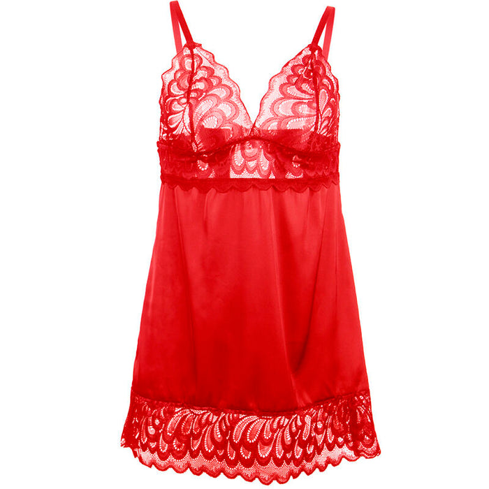 SUBBLIME - SATIN-BABYDOLL MIT SPITZE ROT S/M